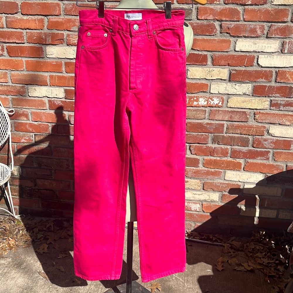 Zara Hot Pink Button Front Jeans size 0